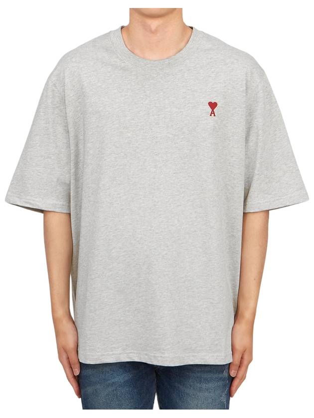 Small Heart Logo Boxy Fit Short Sleeve T-shirt Grey - AMI - BALAAN 4