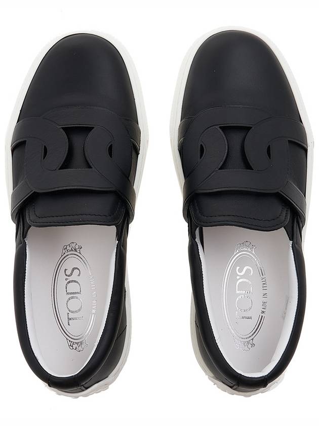 Chain Logo Leather Slip-Ons Black - TOD'S - BALAAN 7