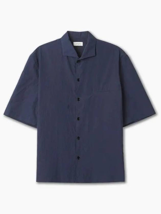 Camp Collar Cotton Short Sleeve Shirt Navy - LEMAIRE - BALAAN.