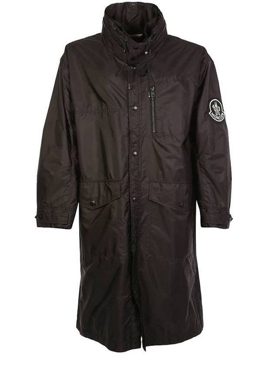 Shoulder Logo Patch Hooded Parka Black - MONCLER - BALAAN.