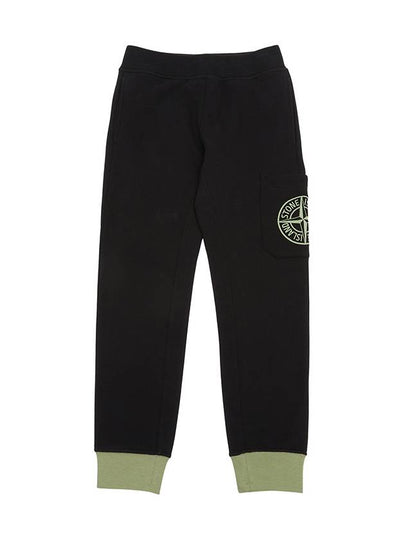 Kids Cotton Fleece Track Pants Black - STONE ISLAND - BALAAN 2