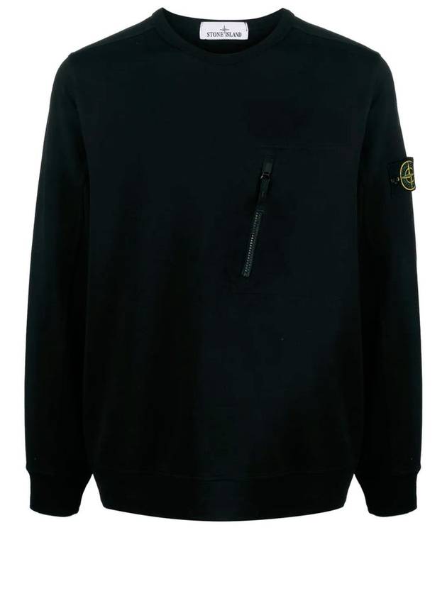 Logo Patch Cotton Crew Neck Sweatshirt Black - STONE ISLAND - BALAAN 1