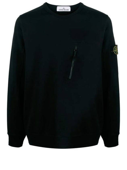 Cotton Zip Pocket Detail Crewneck Sweatshirt Black - STONE ISLAND - BALAAN 1