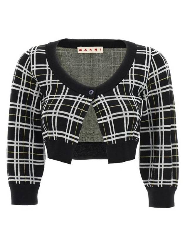 Check Pattern Crop Cardigan Black - MARNI - BALAAN 1