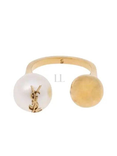 YSL Logo Pearl Ring Aging Brass Gold - SAINT LAURENT - BALAAN 2