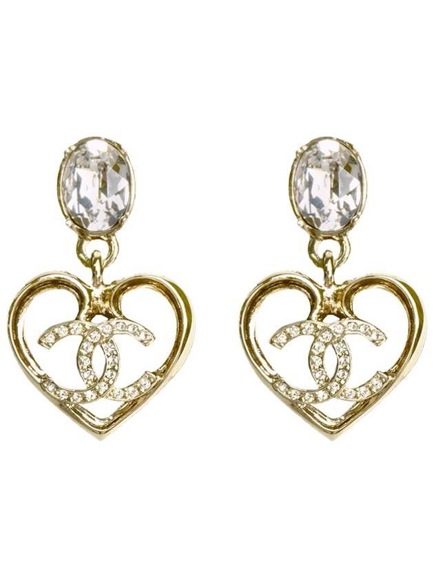 CC Logo Crystal Heart Drop Earrings Gold - CHANEL - BALAAN 1