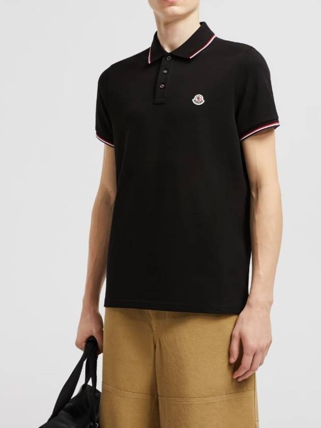 Small Logo Patch Short Sleeve Cotton Polo Shirt Black - MONCLER - BALAAN 6