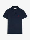 Men's Heart Logo Polo Shirt Navy - AMI - BALAAN 3