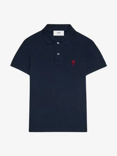 Men's Heart Logo Polo Shirt Navy - AMI - BALAAN 2