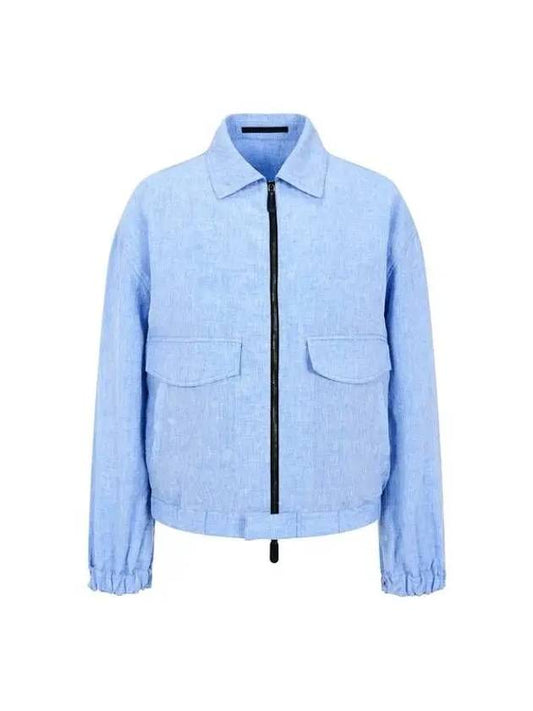 Men s double pocket linen zip up jacket blue 271190 - GIORGIO ARMANI - BALAAN 1