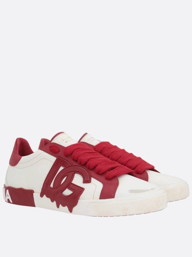 Portofino Vintage Calfskin Low Top Sneakers White Red - DOLCE&GABBANA - BALAAN 3