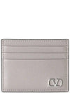 V Logo Signature Leather Card Holder Pearl Grey - VALENTINO - BALAAN 2