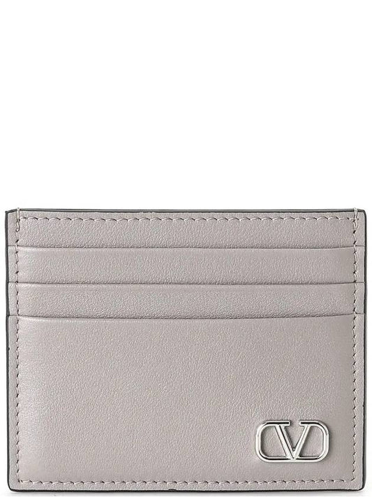 V Logo Signature Leather Card Holder Pearl Grey - VALENTINO - BALAAN 2