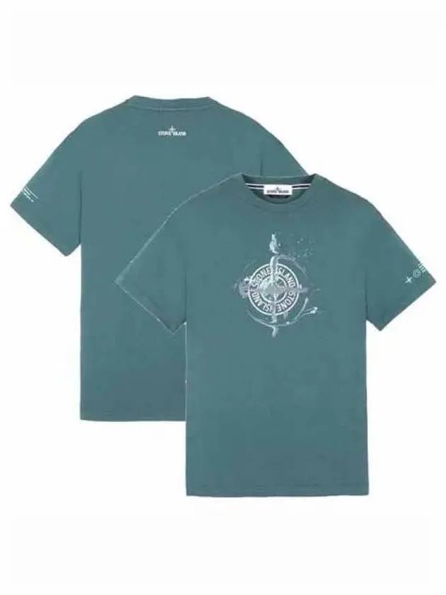 Marble One Logo Print Short Sleeve T-Shirt Green - STONE ISLAND - BALAAN 2