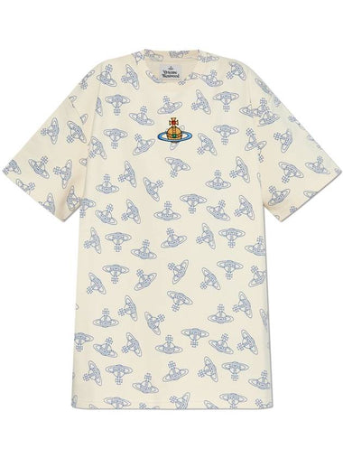 Embroidered Logo Monogram Short Sleeve T-Shirt Beige - VIVIENNE WESTWOOD - BALAAN 1