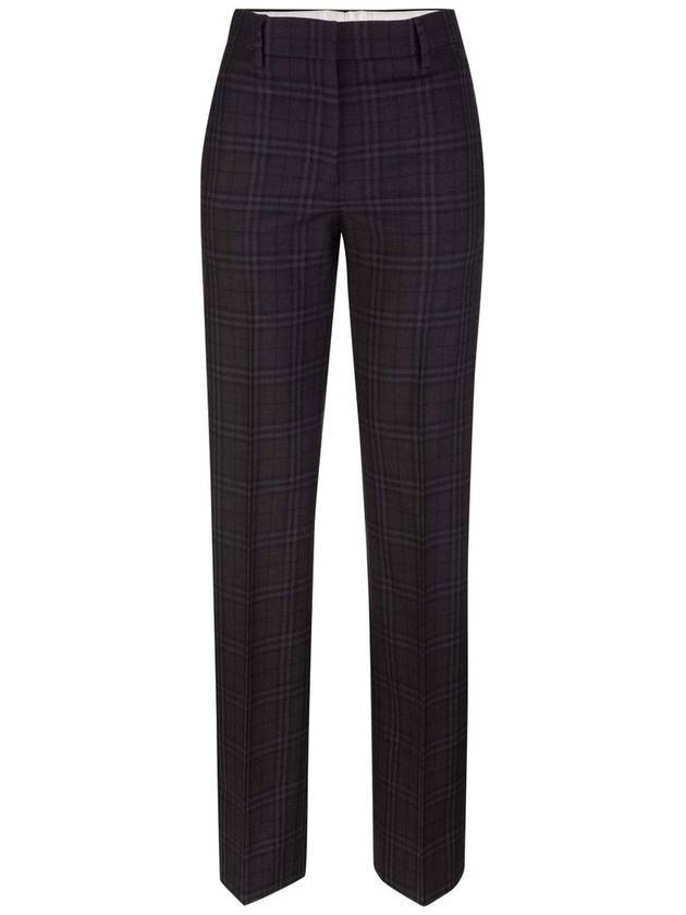 Women's Check Pattern Wool Tailored Straight Pants Black - BURBERRY - BALAAN 1