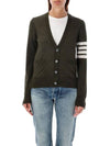 Sustainable Fine Merino Wool 4-Bar Relaxed Fit V-Neck Cardigan Dark Green - THOM BROWNE - BALAAN 2