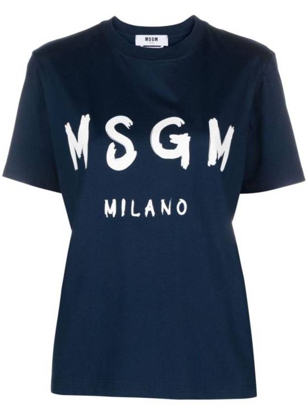 Brushed Logo Short Sleeve T-Shirt Navy - MSGM - BALAAN 2