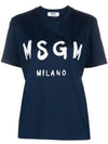 Brushed Logo Short Sleeve T-Shirt Navy - MSGM - BALAAN 1