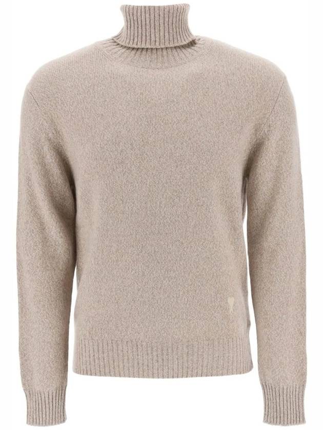 Heart Logo Cashmere Turtleneck Beige - AMI - BALAAN 2