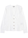 Women's Wide Collar Plunge Neck Cotton Shirt White - GANNI - BALAAN 2