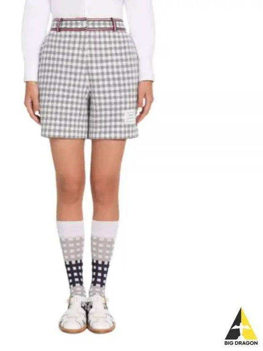 Gingham Stripe Trim High Waisted Shorts Medium Grey - THOM BROWNE - BALAAN 2