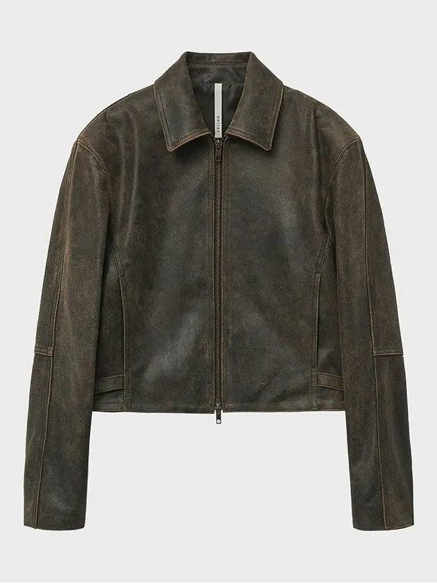 Aging Leather Crop Rider Jacket Brown - NOIRER FOR WOMEN - BALAAN 3