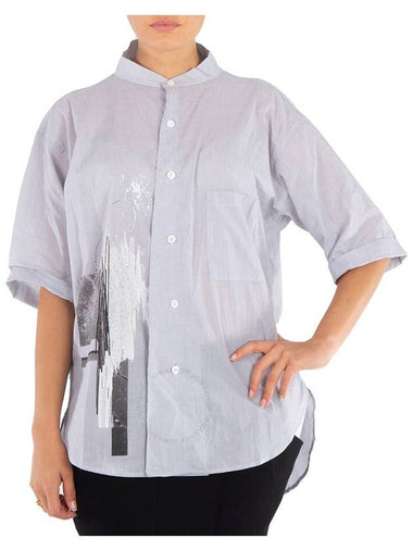 Y'S Ladies Abstract-Print U-Tuck Collar Cotton Shirt, Brand Size 2 (Small) - YOHJI YAMAMOTO - BALAAN 1