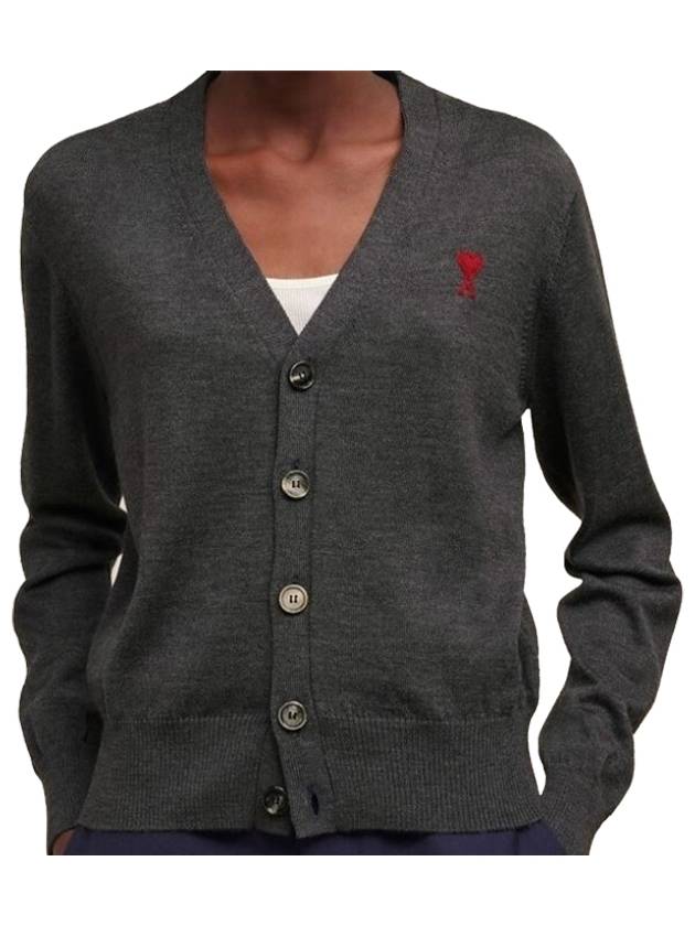 Heart Logo Wool Cardigan Heather Grey - AMI - BALAAN 4