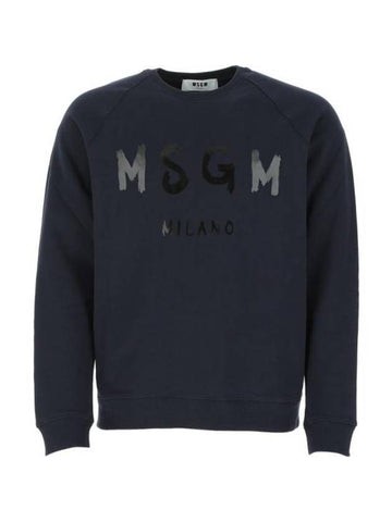 Milano Brushed Logo Print Cotton Sweatshirt Navy - MSGM - BALAAN 1