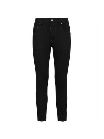 Skater Fit Leather Tab Jeans Black - DSQUARED2 - BALAAN.