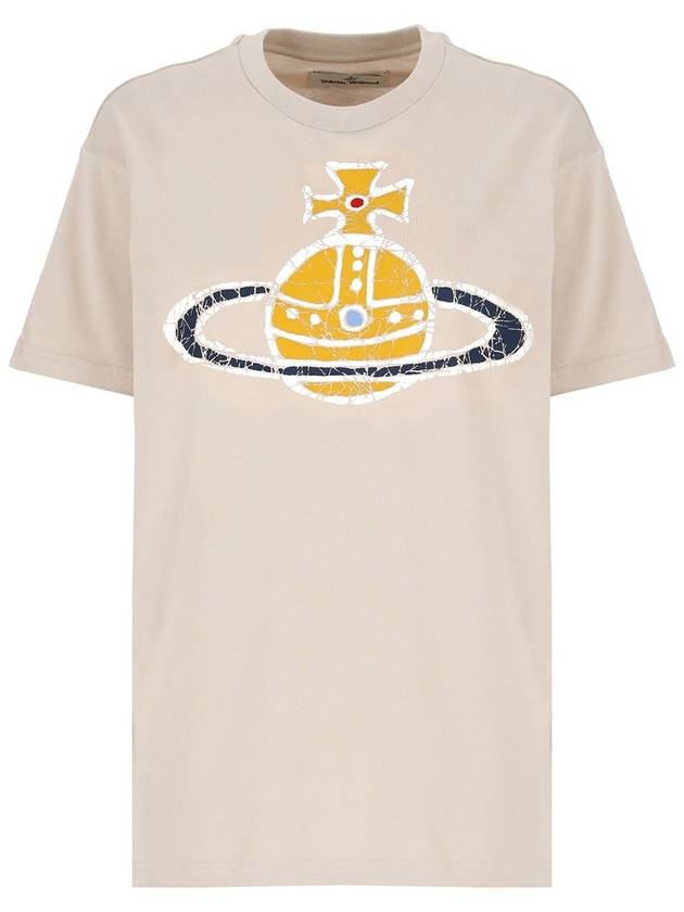 Women's Print Logo Short Sleeve T-Shirt Beige - VIVIENNE WESTWOOD - BALAAN 3