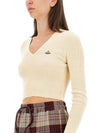 Bea Cropped V-Neck Knit Top Ivory - VIVIENNE WESTWOOD - BALAAN 5