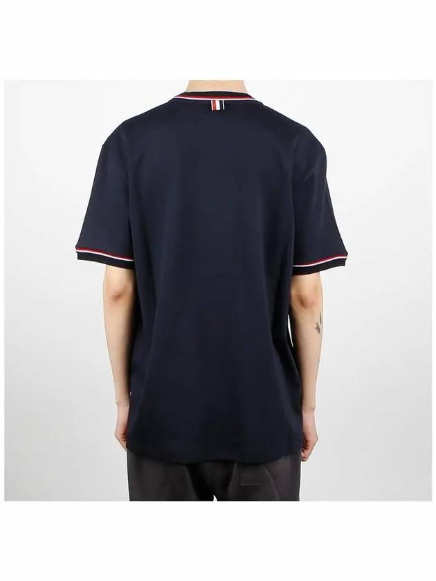 RWB Trimmed Cotton Short Sleeve T-Shirt Navy - THOM BROWNE - BALAAN 5