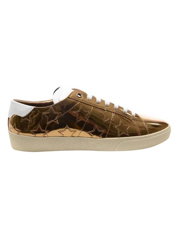 Star Patch Leather Low Top Sneakers Gold - SAINT LAURENT - BALAAN 1