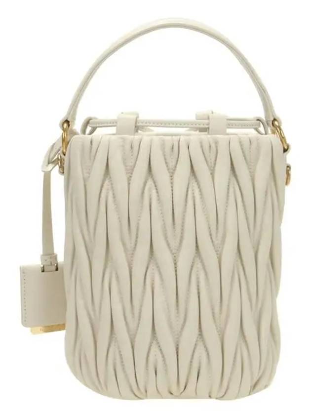 Drawstring Leather Bucket Bag White - MIU MIU - BALAAN 4