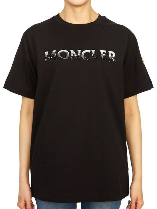 Logo Sequin Cotton Short Sleeve T-Shirt Black - MONCLER - BALAAN 2