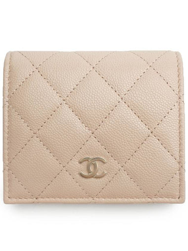 Small Flap Wallet Caviar Leather Light Beige - CHANEL - BALAAN 1