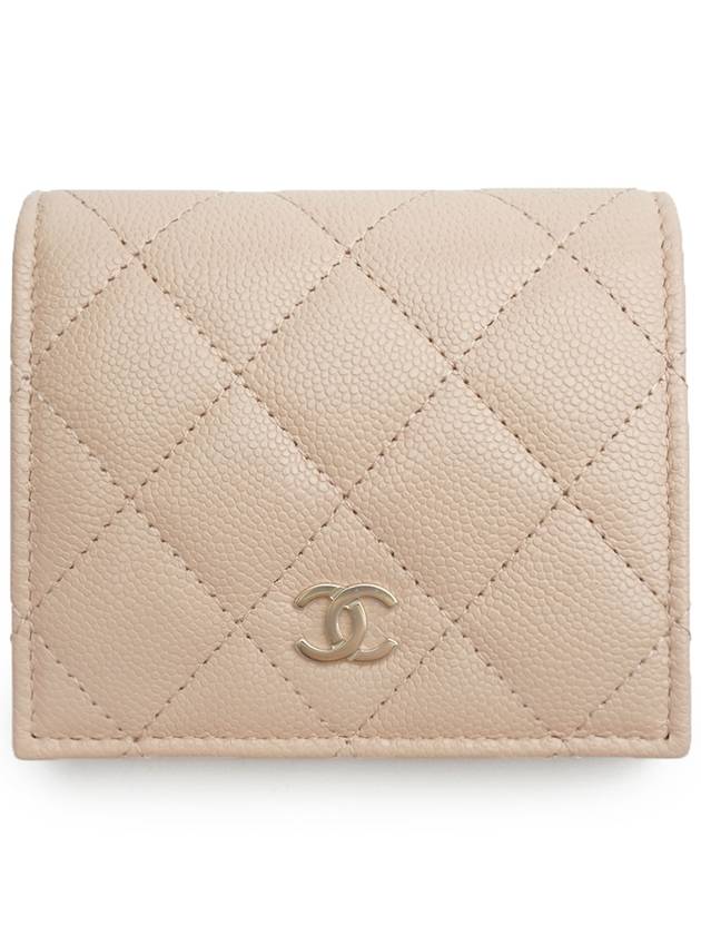 Small Flap Wallet Caviar Leather Light Beige - CHANEL - BALAAN 1