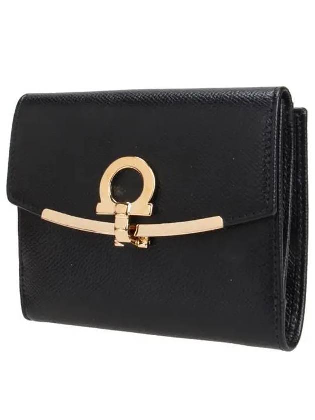 Gancini Leather Half Wallet Black - SALVATORE FERRAGAMO - BALAAN.