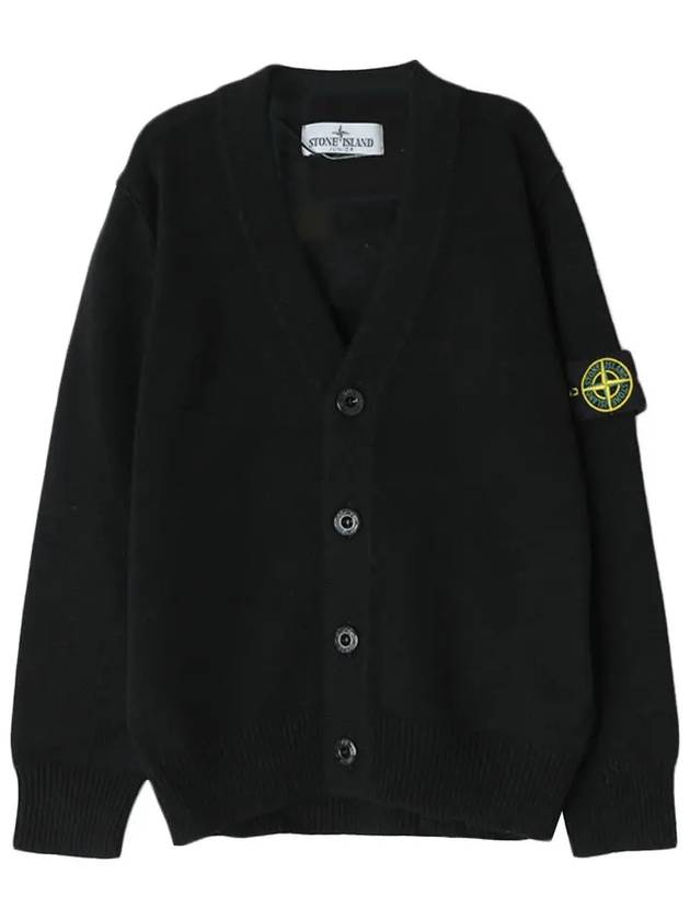 Kids Wappen Patch V-Neck Knit Cardigan Black - STONE ISLAND - BALAAN 2