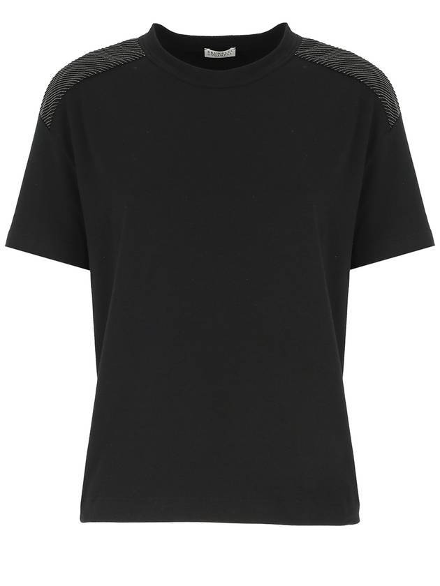 Monilli Shoulder Short Sleeve T-Shirt Black - BRUNELLO CUCINELLI - BALAAN 1