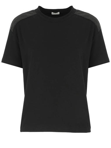 Monilli Shoulder Short Sleeve T-Shirt Black - BRUNELLO CUCINELLI - BALAAN 1