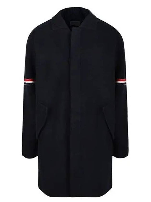 Arm Banding Striped Car Voile Wool Single Coat Navy - THOM BROWNE - BALAAN 2