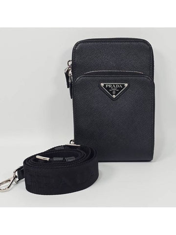 Triangular logo Saffiano phone pouch bag - PRADA - BALAAN 1