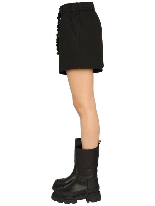 Women's Ruffle Elastic Scrunch String Shorts Black - GANNI - BALAAN 4