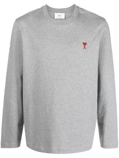 Chain Stitch Heart Logo Long Sleeve T-Shirt Heather Grey - AMI - BALAAN 1