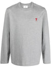 Small Heart Logo Cotton Long Sleeves T-Shirt Heather Grey - AMI - BALAAN 1