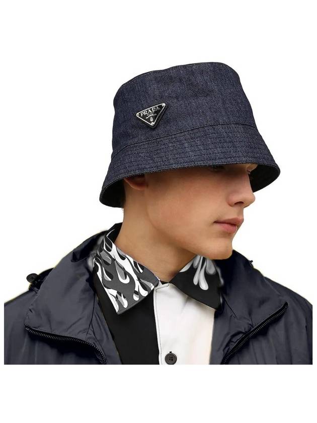 Triangle Logo Denim Cotton Bucket Hat Navy - PRADA - BALAAN 8