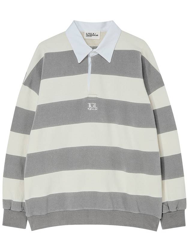 Striped rugby collar sweatshirt Melange gray - THE GREEN LAB - BALAAN 1